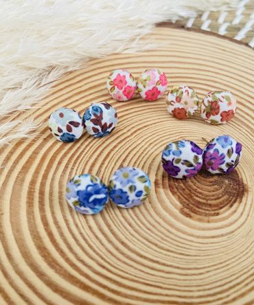 Handmade Floral Fabric Button Stud Earrings