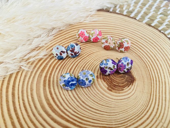 Handmade Floral Fabric Button Stud Earrings
