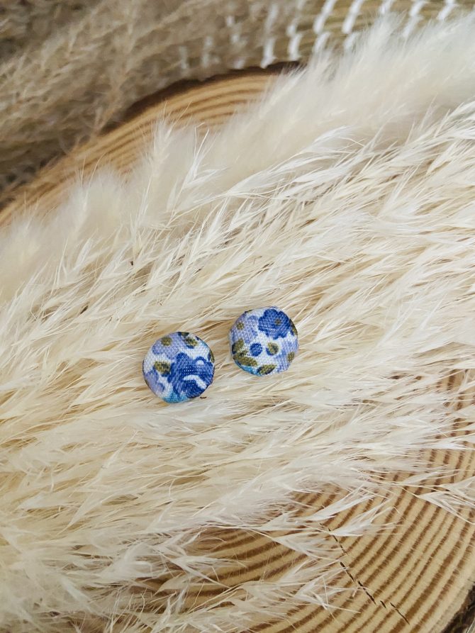 Handmade Floral Fabric Button Stud Earrings
