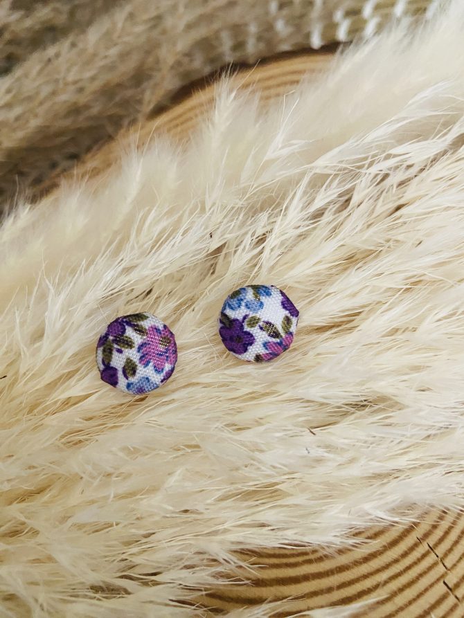 Handmade Floral Fabric Button Stud Earrings