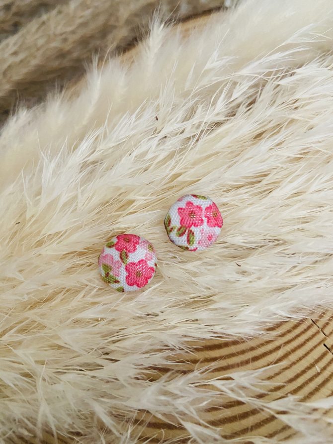 Handmade Floral Fabric Button Stud Earrings