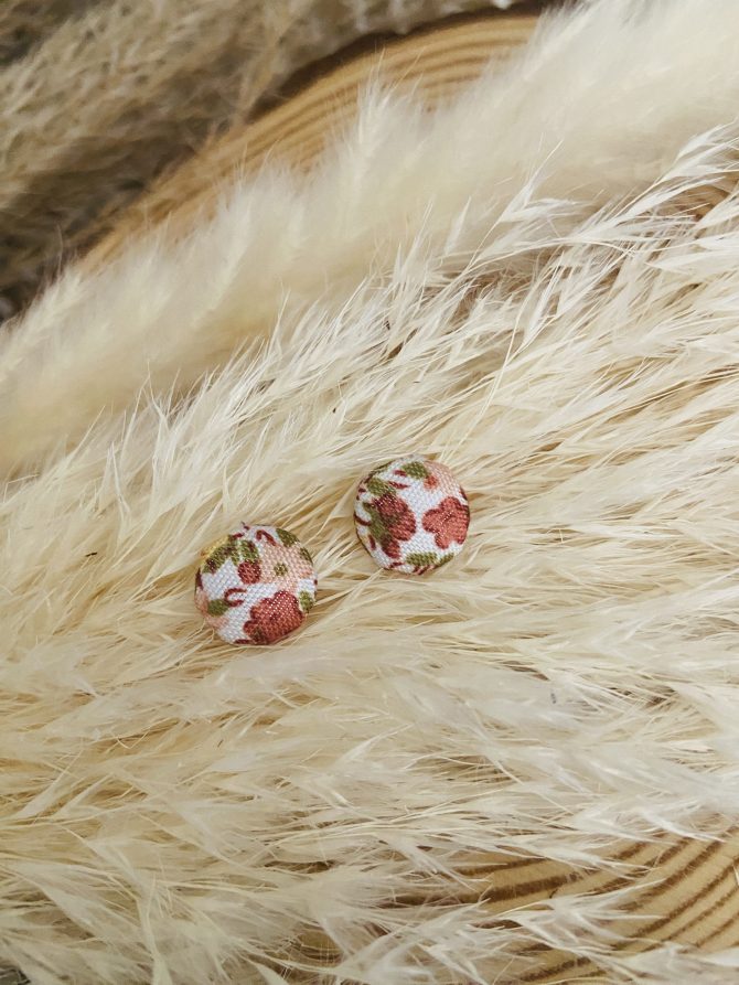 Handmade Floral Fabric Button Stud Earrings