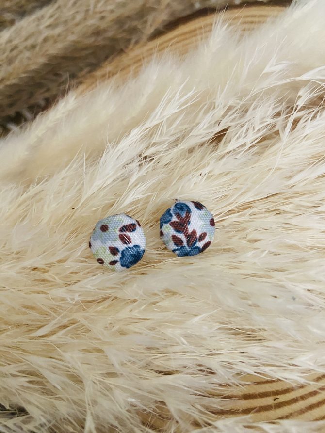 Handmade Floral Fabric Button Stud Earrings