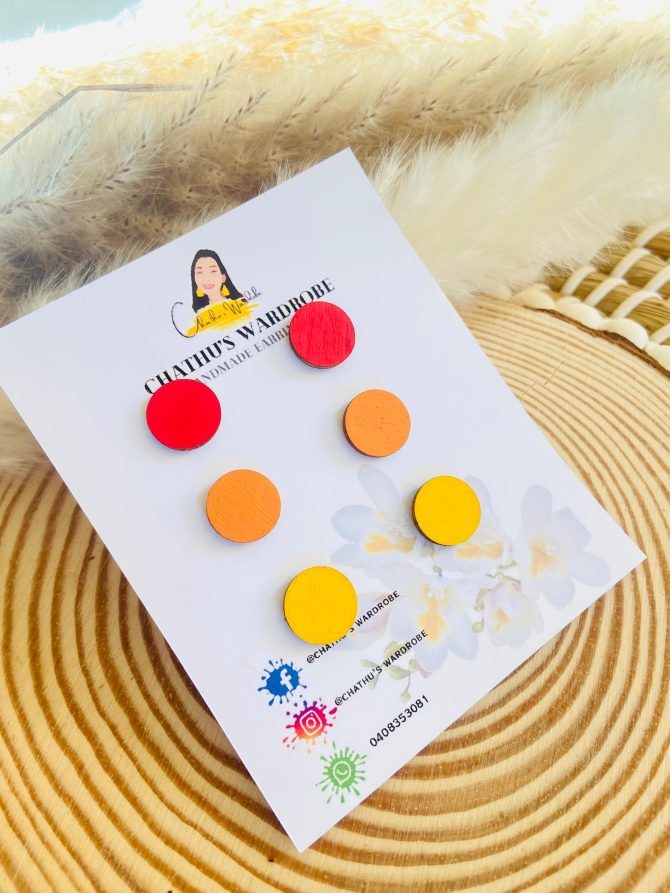 hand painted wooden stud earrings