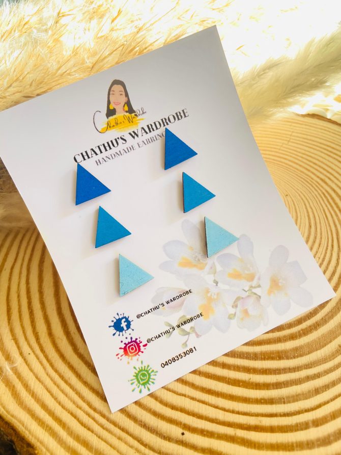 hand painted wooden stud earrings
