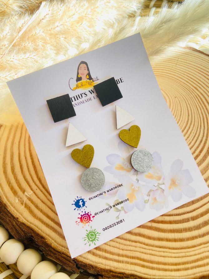 hand painted wooden stud earrings