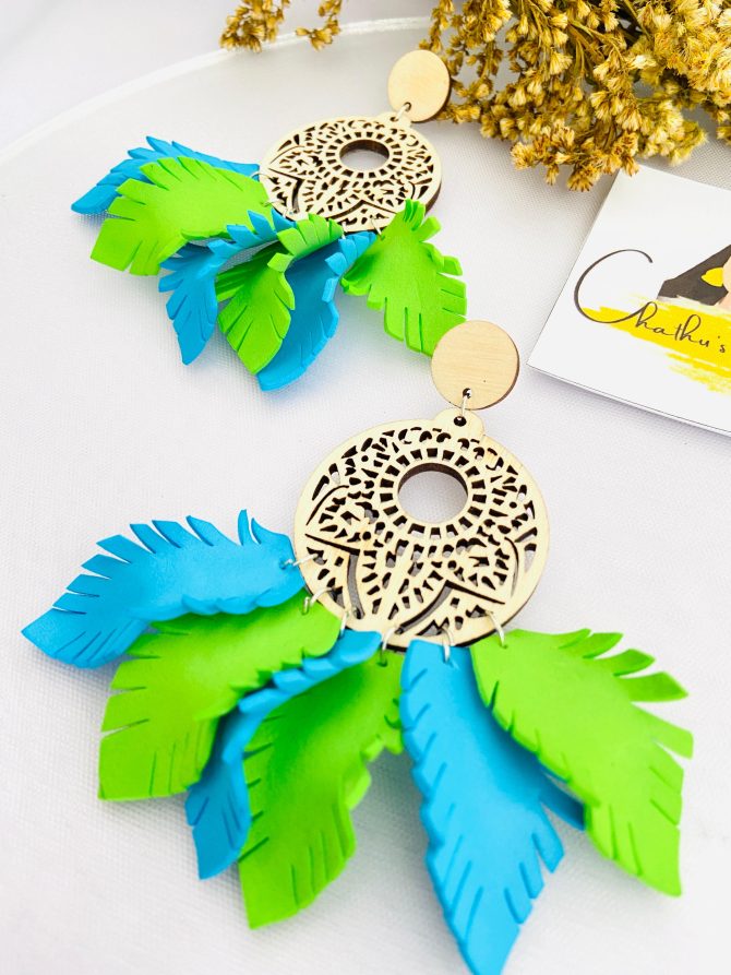 Vibrant Handmade Wooden Earrings with Colorful Foam Petals