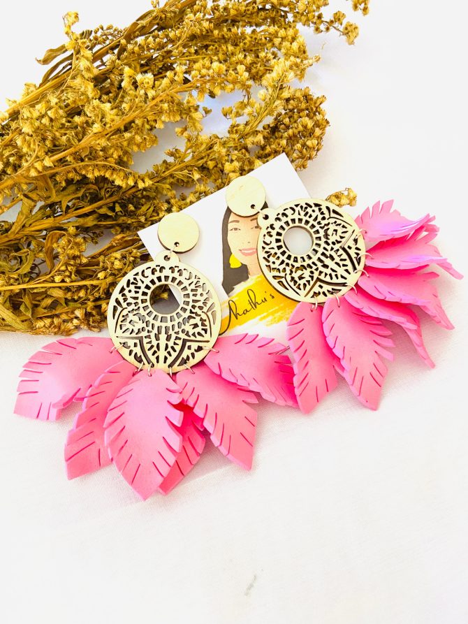 Vibrant Handmade Wooden Earrings with Colorful Foam Petals