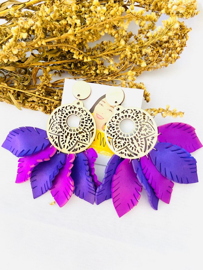 Vibrant Handmade Wooden Earrings with Colorful Foam Petals