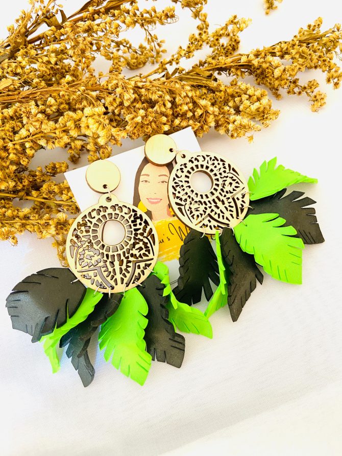 Vibrant Handmade Wooden Earrings with Colorful Foam Petals