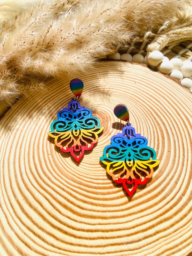 Hand painted wooden earrings