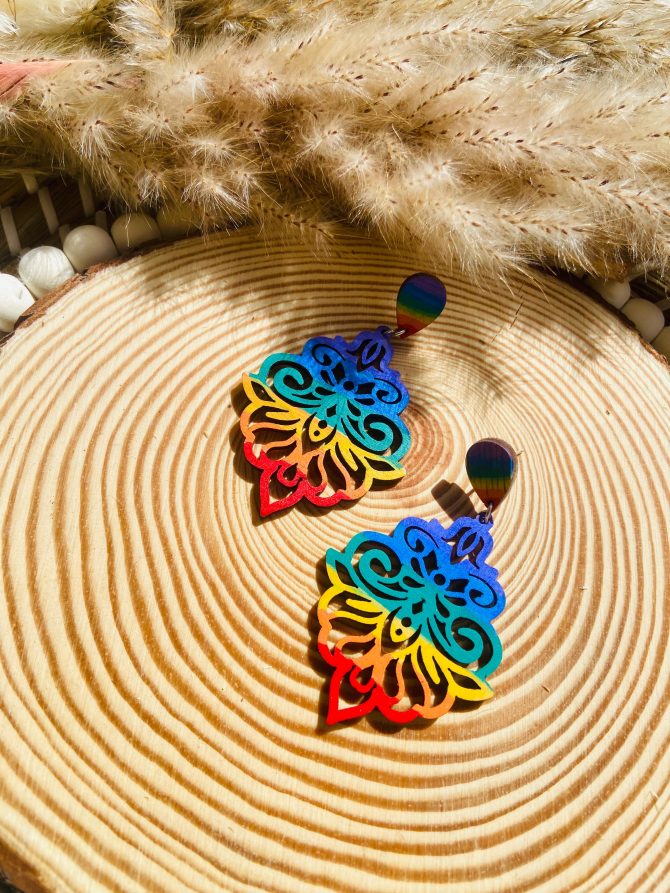Hand painted wooden earrings