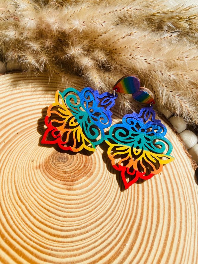 Hand painted wooden earrings