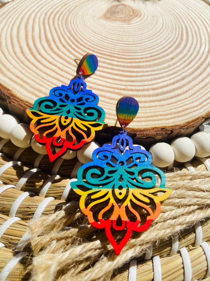 Hand painted wooden earrings