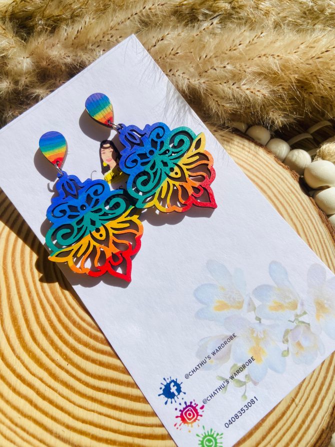 Hand painted wooden earrings