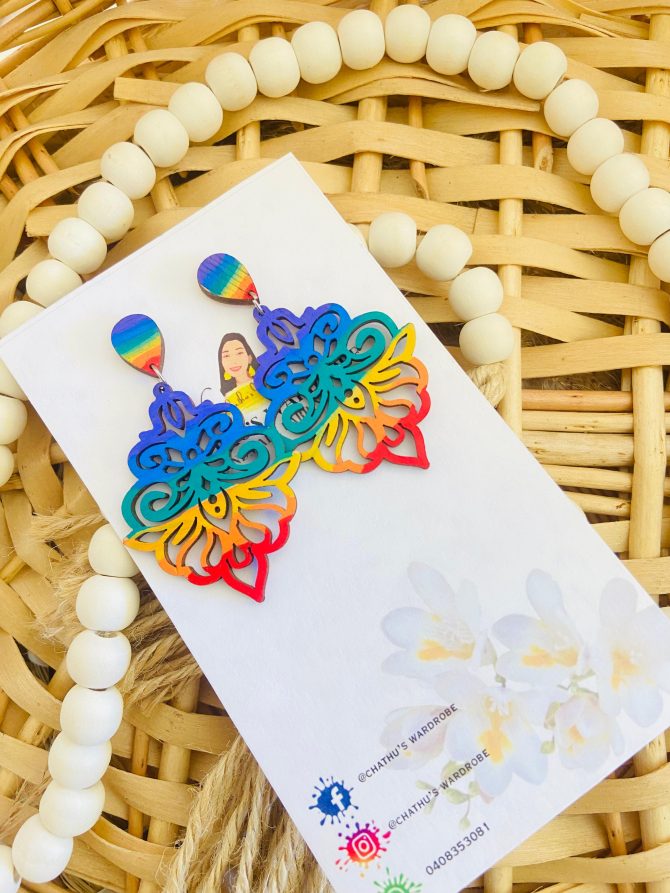Hand painted wooden earrings