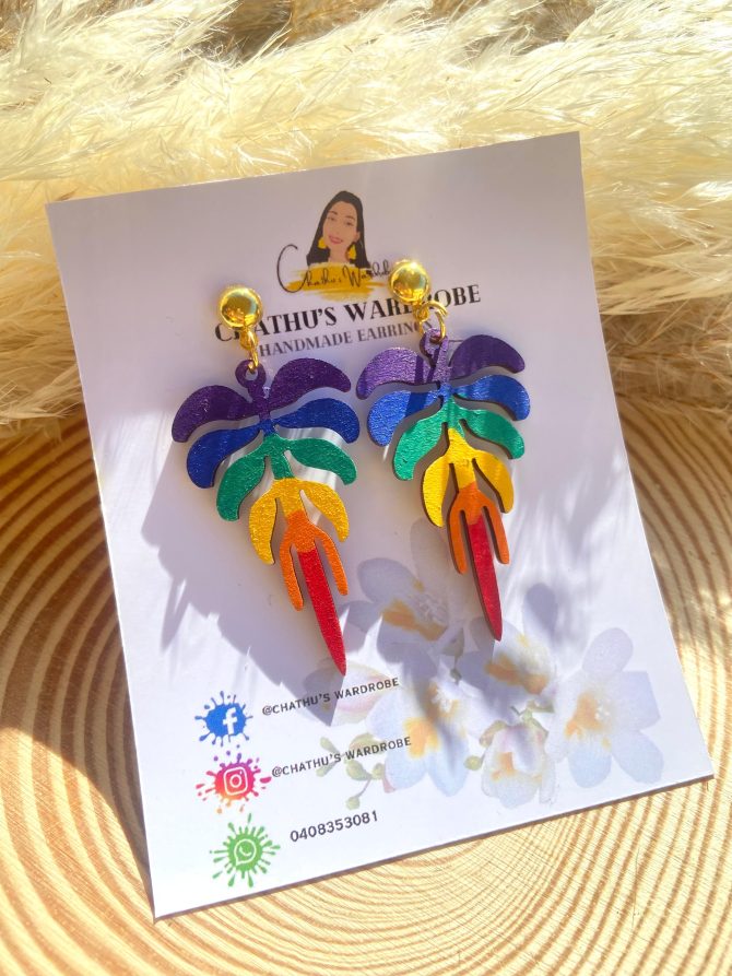 Rainbow Tropical Leaf Dangle Earrings