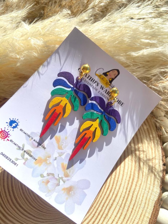 Rainbow Tropical Leaf Dangle Earrings