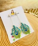 Hand-Painted Wooden Peacock Feather Earrings