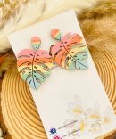 Hand-Painted Wooden Monstera Leaf Earrings