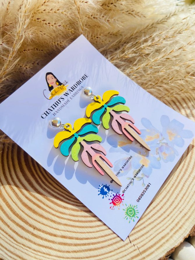 Hand Painted Tropical Leaf Dangle Earrings