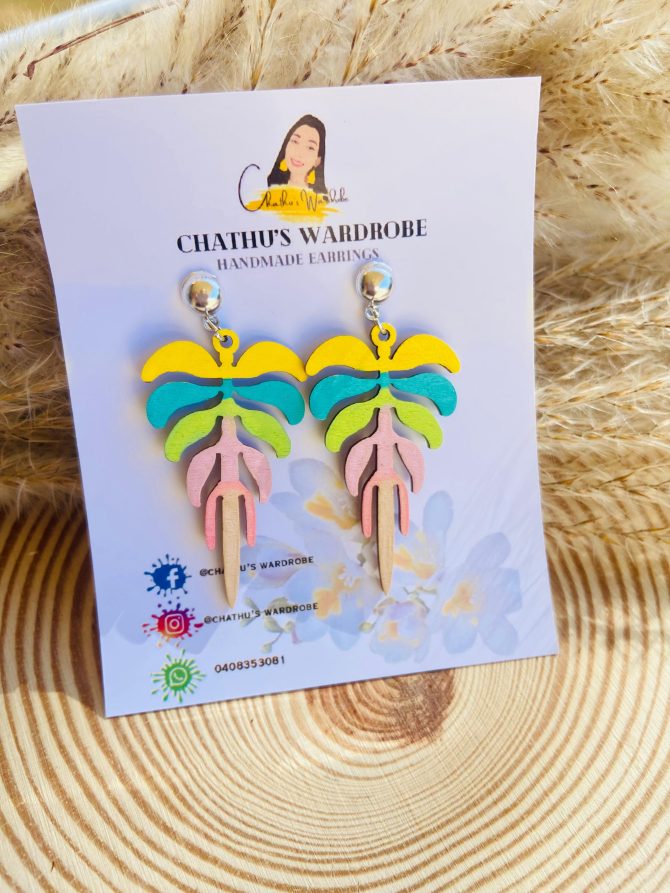 Hand Painted Tropical Leaf Dangle Earrings