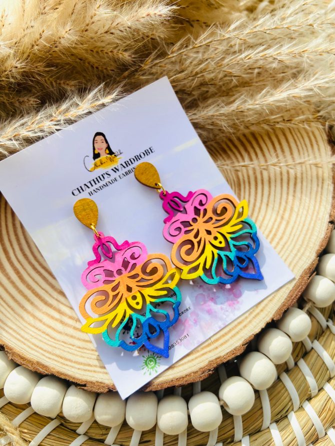 Hand painted wooden earrings