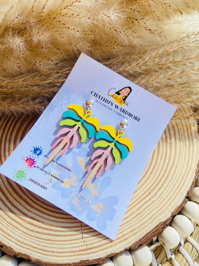Hand Painted Tropical Leaf Dangle Earrings