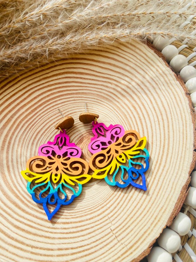 Hand painted wooden earrings