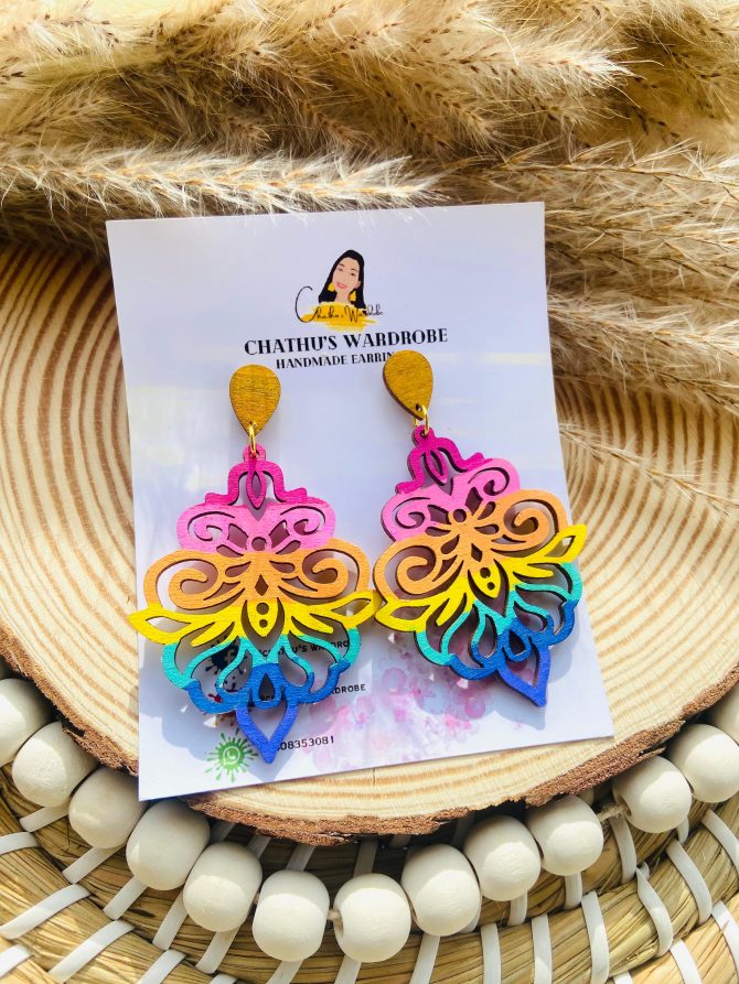 Hand painted wooden earrings