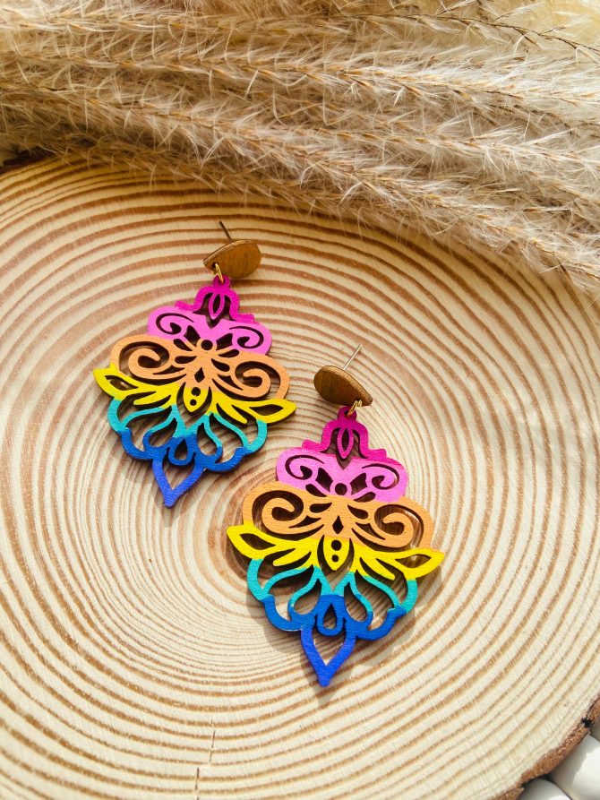 Hand painted wooden earrings