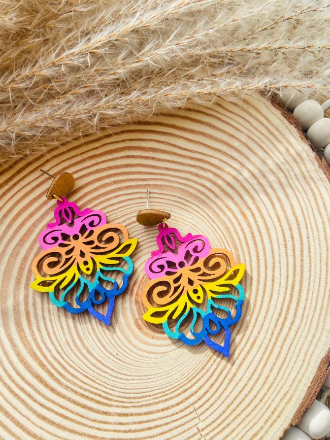 Hand painted wooden earrings