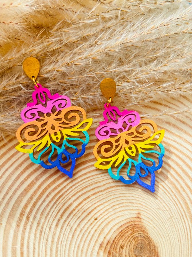 Hand painted wooden earrings